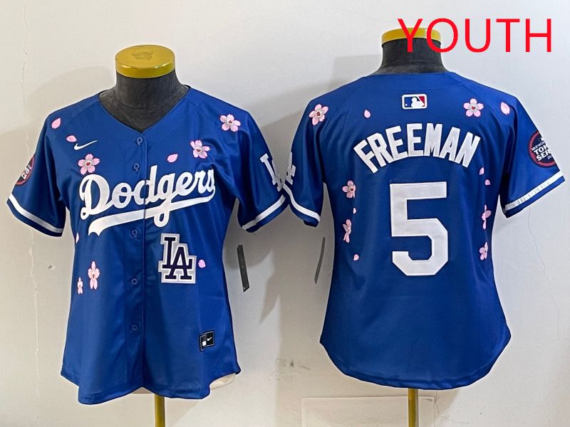 Youth Los Angeles Dodgers 5 Freeman Blue Sakura Edition 2025 Nike MLB Jersey style 9